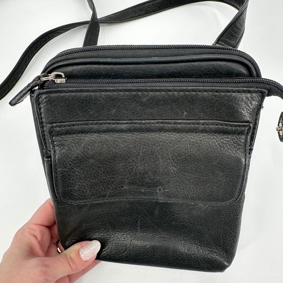 Fossil Black Leather Crossbody Shoulder Bag Organizer Wallet Phone Purse - Picture 3 of 10